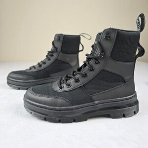 Dr Martens Combs‎ Tech Black Leather Nylon Combat Boots Mens 5 Womens 6
